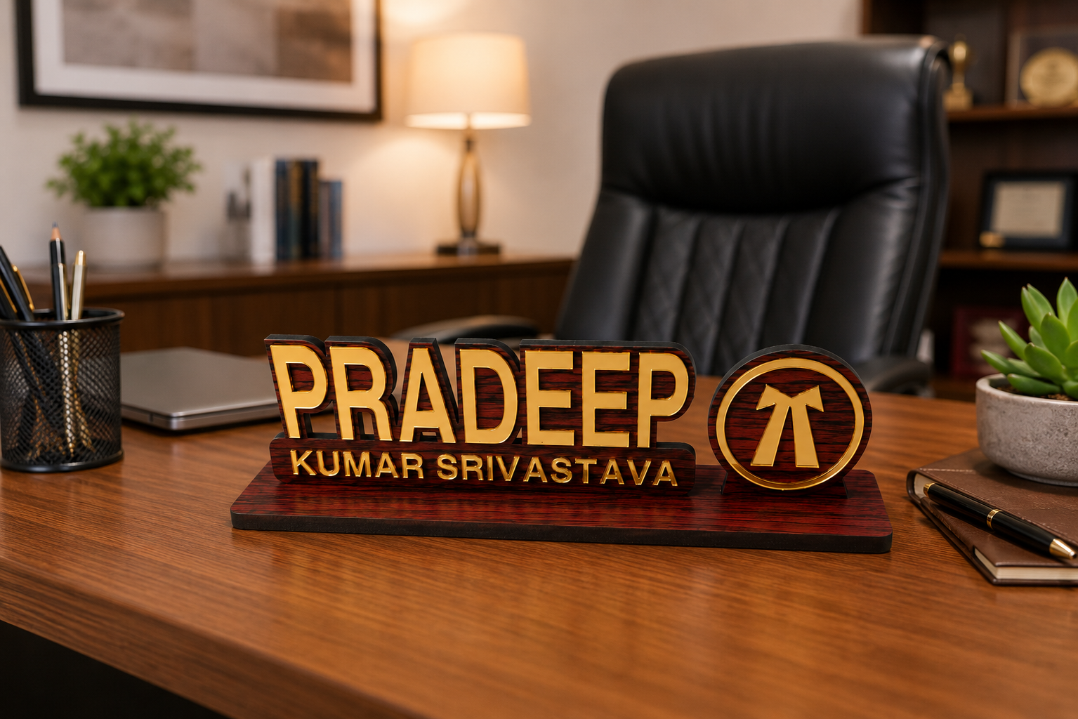 Personalized Wooden Name Plate for Office Desk | Custom Desk Name Stand