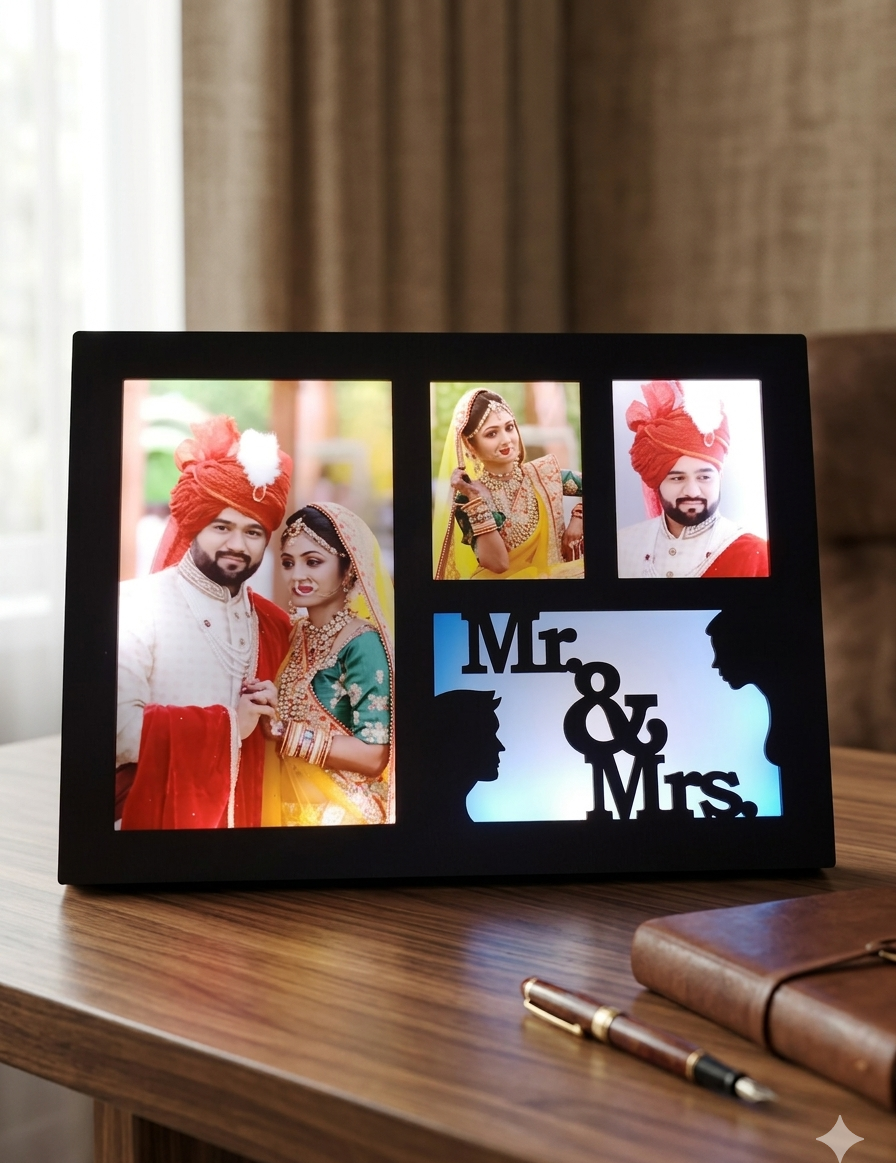 Personalized LED Mr & Mrs Wedding Photo Frame with Custom Photos