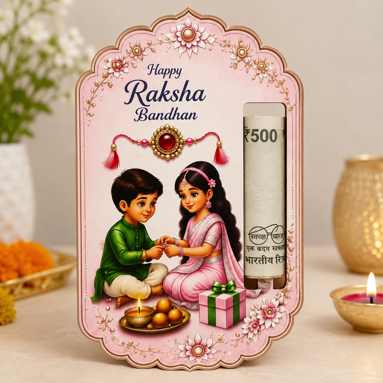 Premium MDF Raksha Bandhan Money Holder Card | Cash Gift Envelope for Brother /Sister 1
